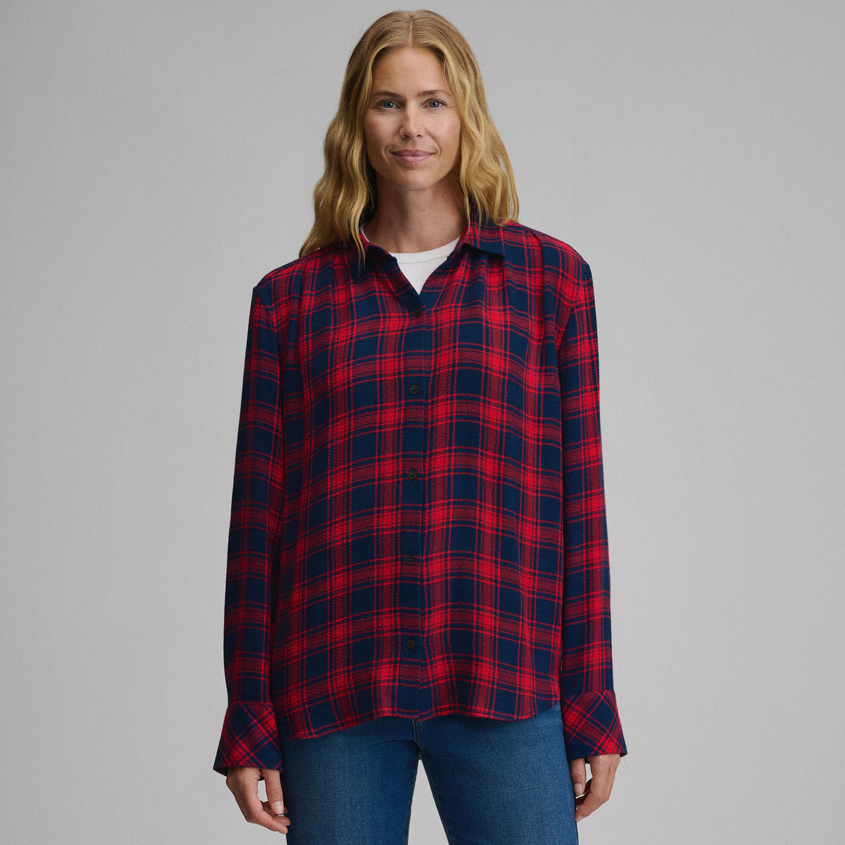 Women's Long-Sleeve Softened Button-Down Shirt-Cardinal-5