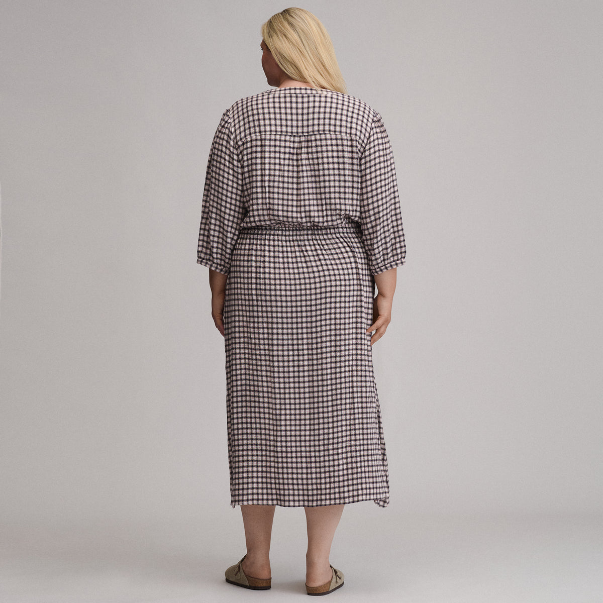 Women's Plaid Button Front Belted Midi Dress-Aubergine-3