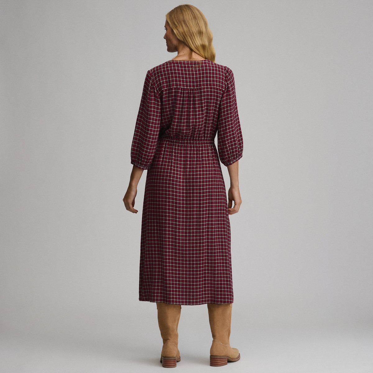 Women's Plaid Button Front Belted Midi Dress-Blossom-12