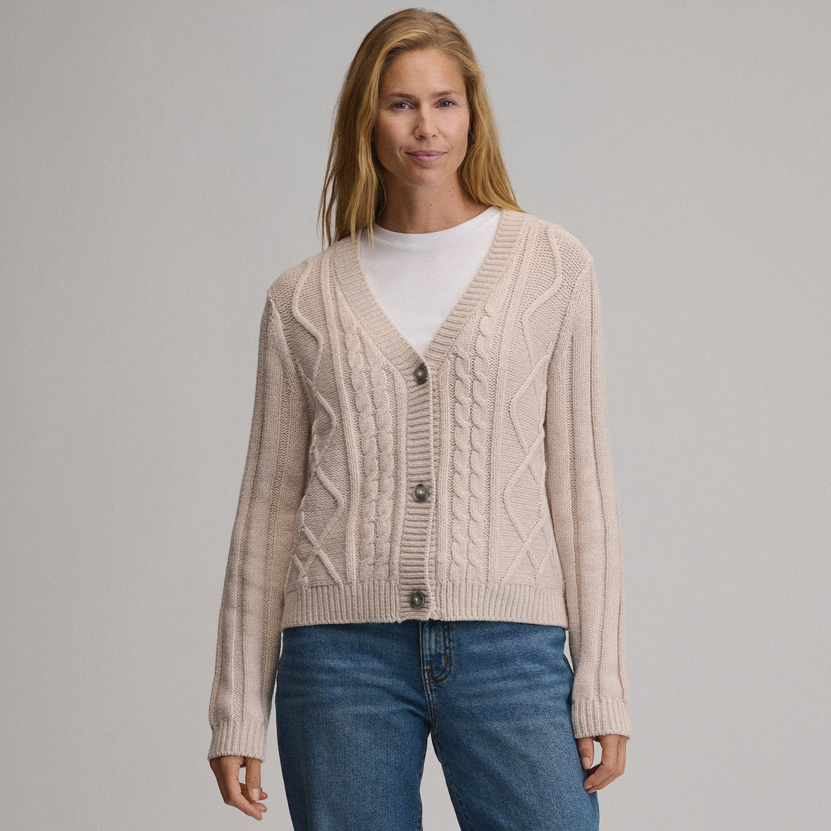 Everloft Cable Cardigan-Heather Oatmeal-9