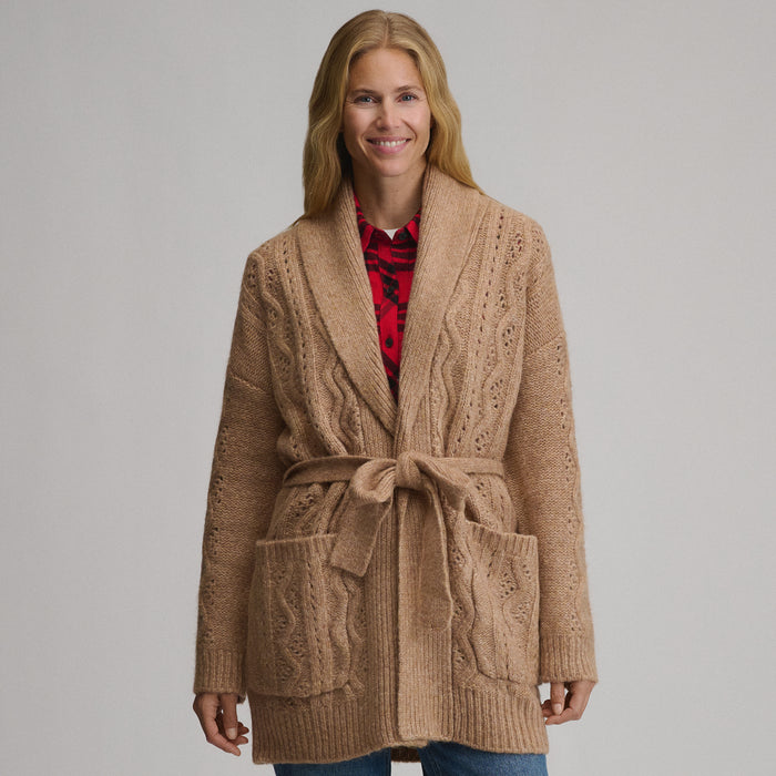 Women's Belted Cable Cardigan Sweater