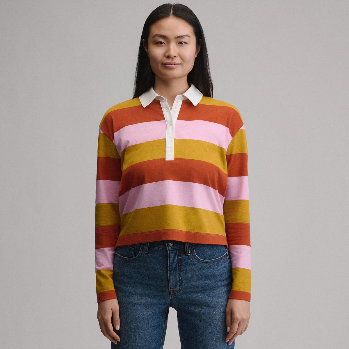 Women's Long-Sleeve Rugby Polo-Gold-1