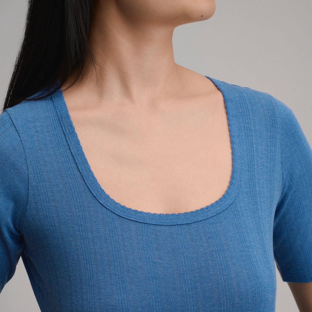 Pointelle Square Neck SS-Dk Chambray-3