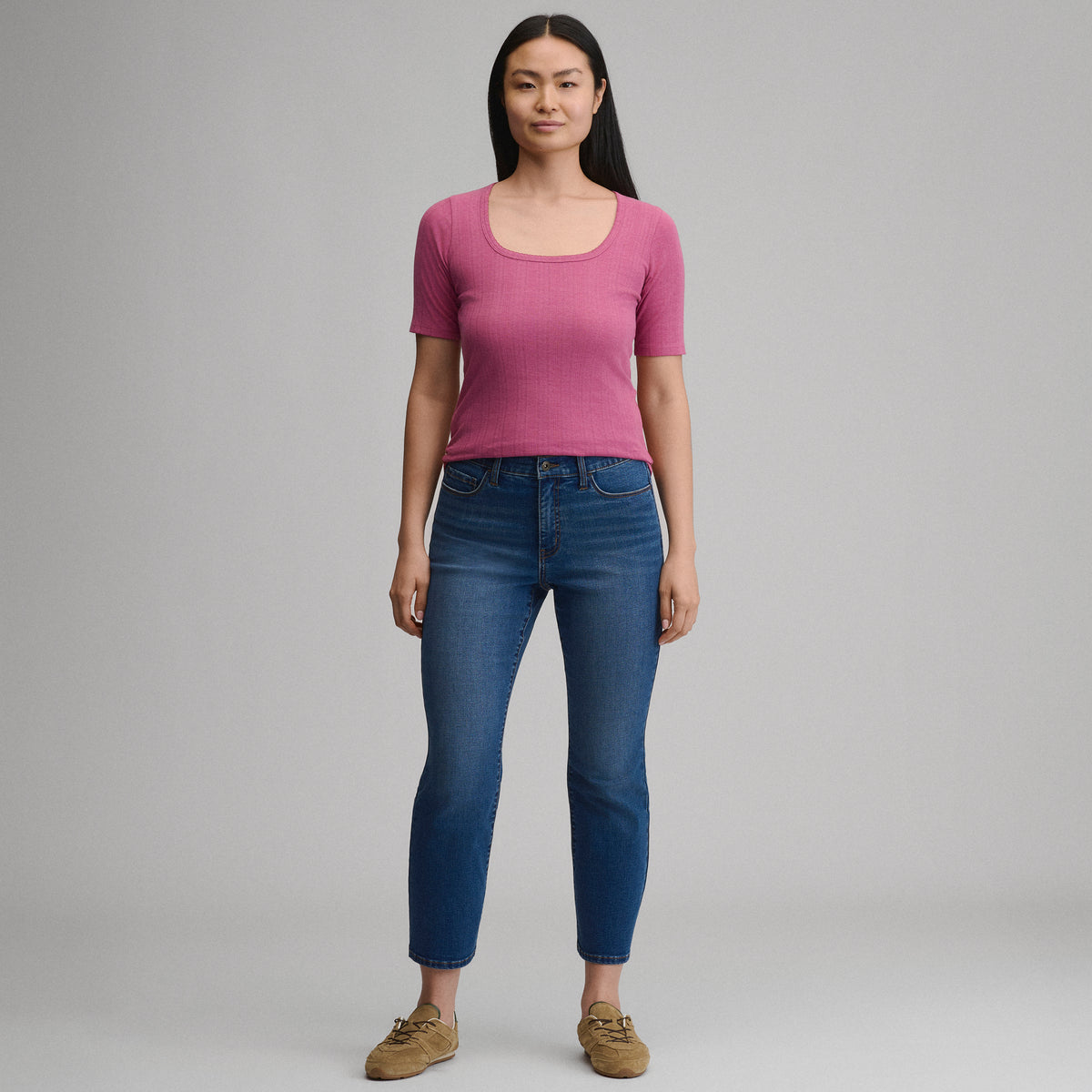 Pointelle Square Neck SS-Dusty Rose-8