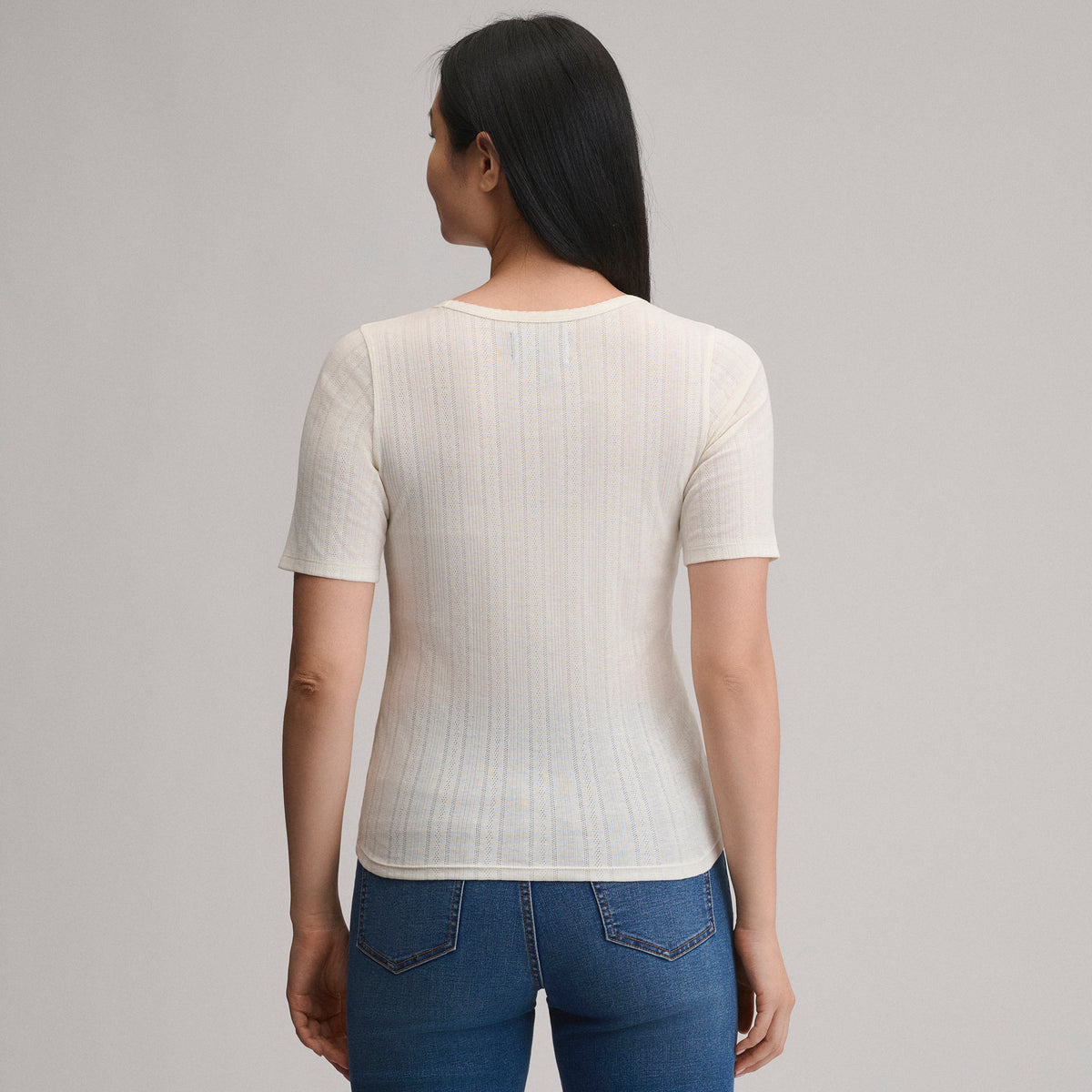Pointelle Square Neck SS-Ivory-10