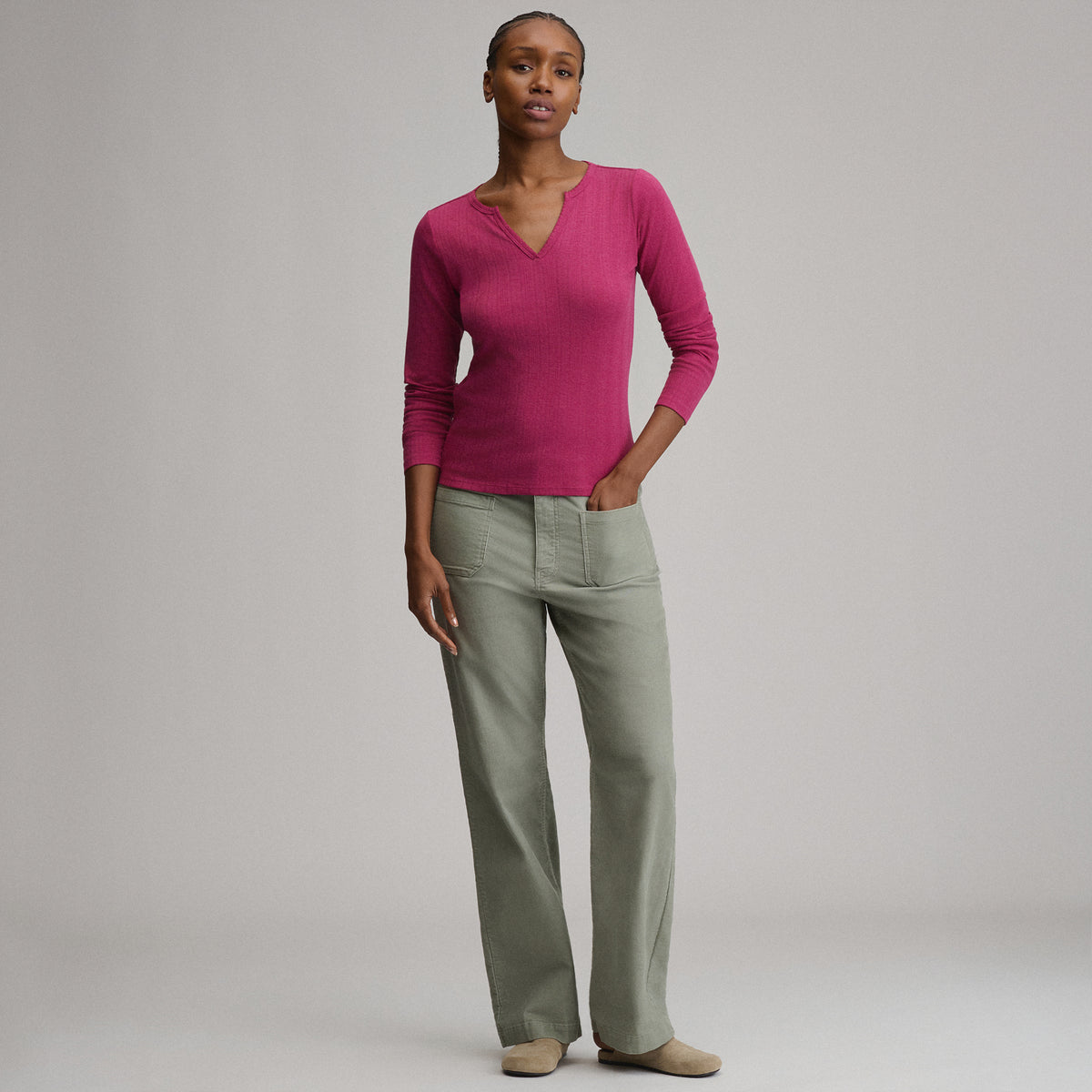 Women's Pointelle Notch-Neck Long-Sleeve Crew-Hibiscus-8