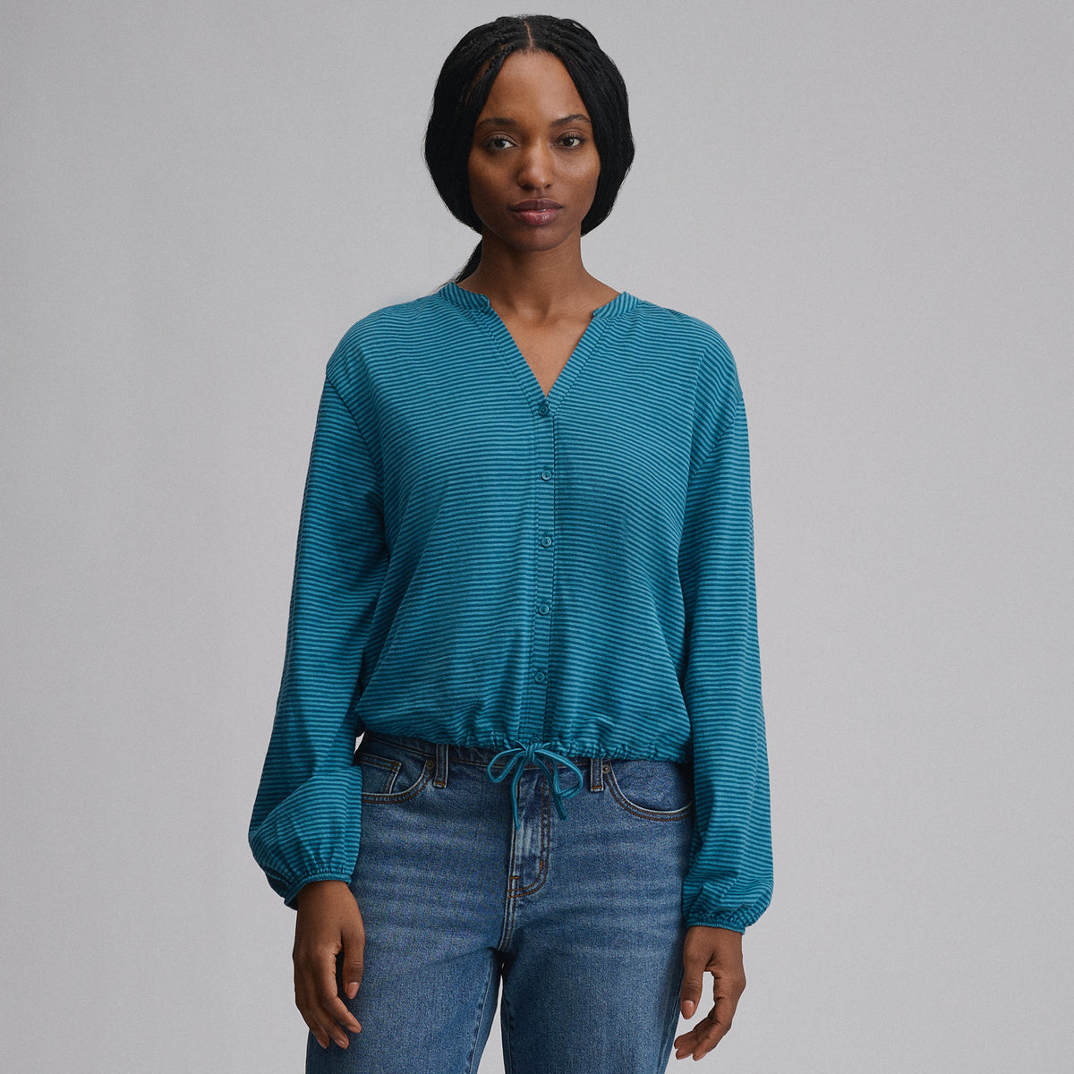 LS Buttondown  Fem Top-Meridian Blue-1