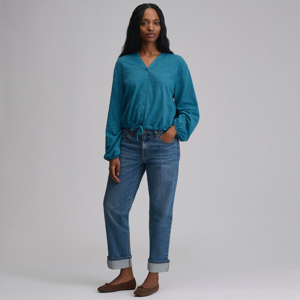 LS Buttondown  Fem Top-Meridian Blue-4