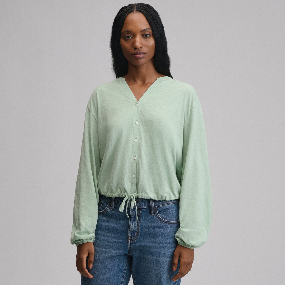 LS Buttondown  Fem Top-Limestone-9