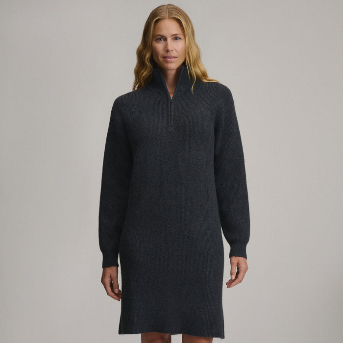 Women's Long-Sleeve Ribbed Zip Mock Sweater Dress