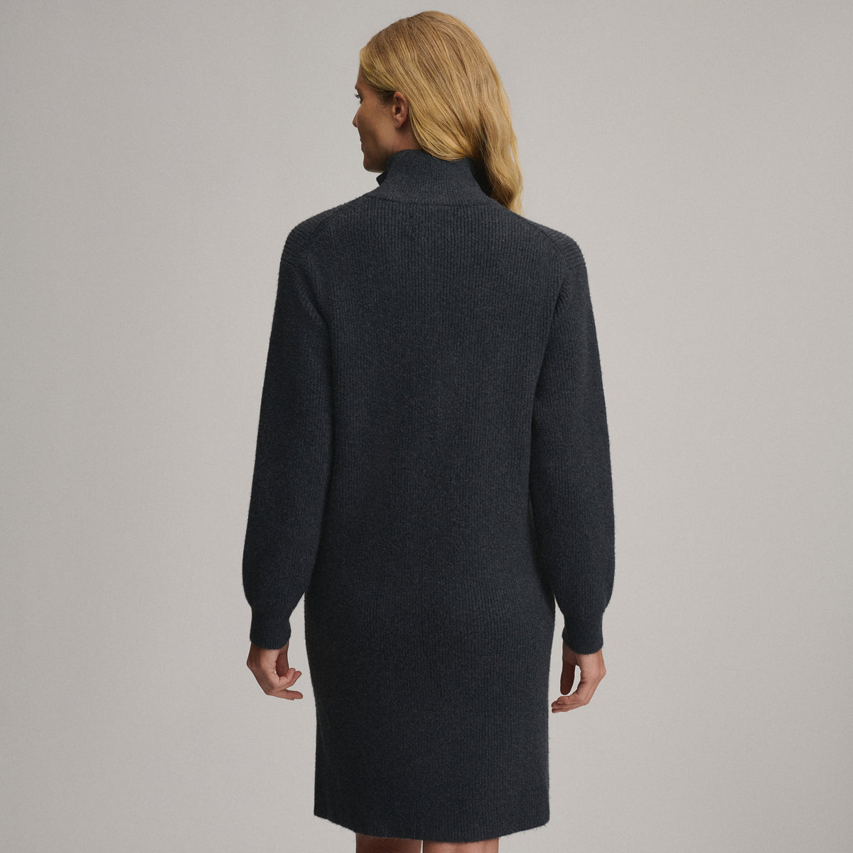 Women's Long-Sleeve Ribbed Zip Mock Sweater Dress-Charcoal Heather-2