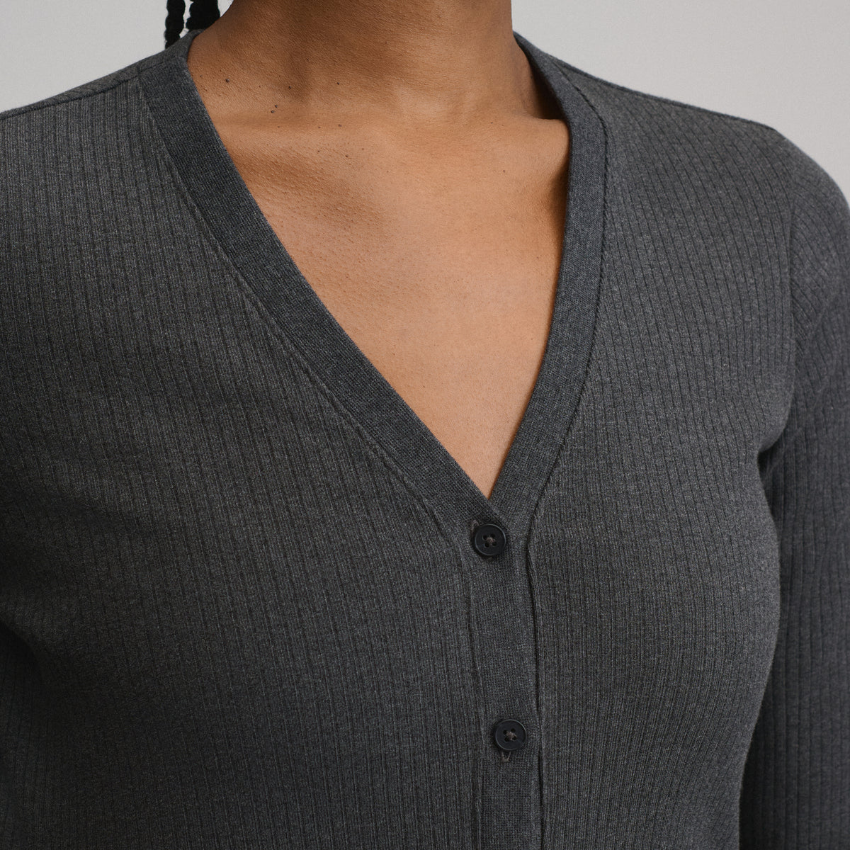 Women's Long-Sleeve Button Front Ribbed Knit Midi Dress-Charcoal-3