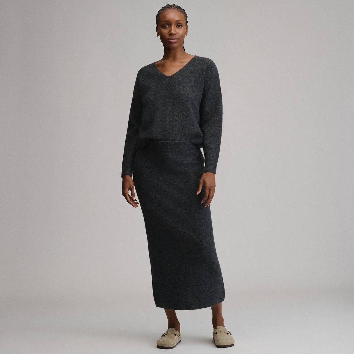 Women's Sweater Midi Skirt-Charcoal Heather-3