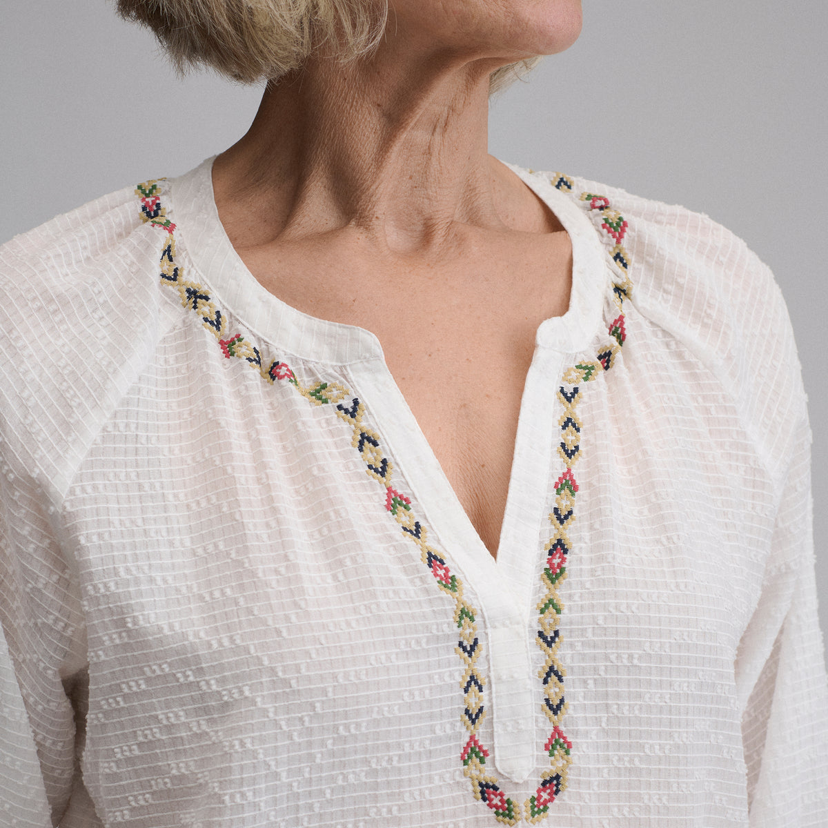 Splitneck Popover Blouse-Ivory-7