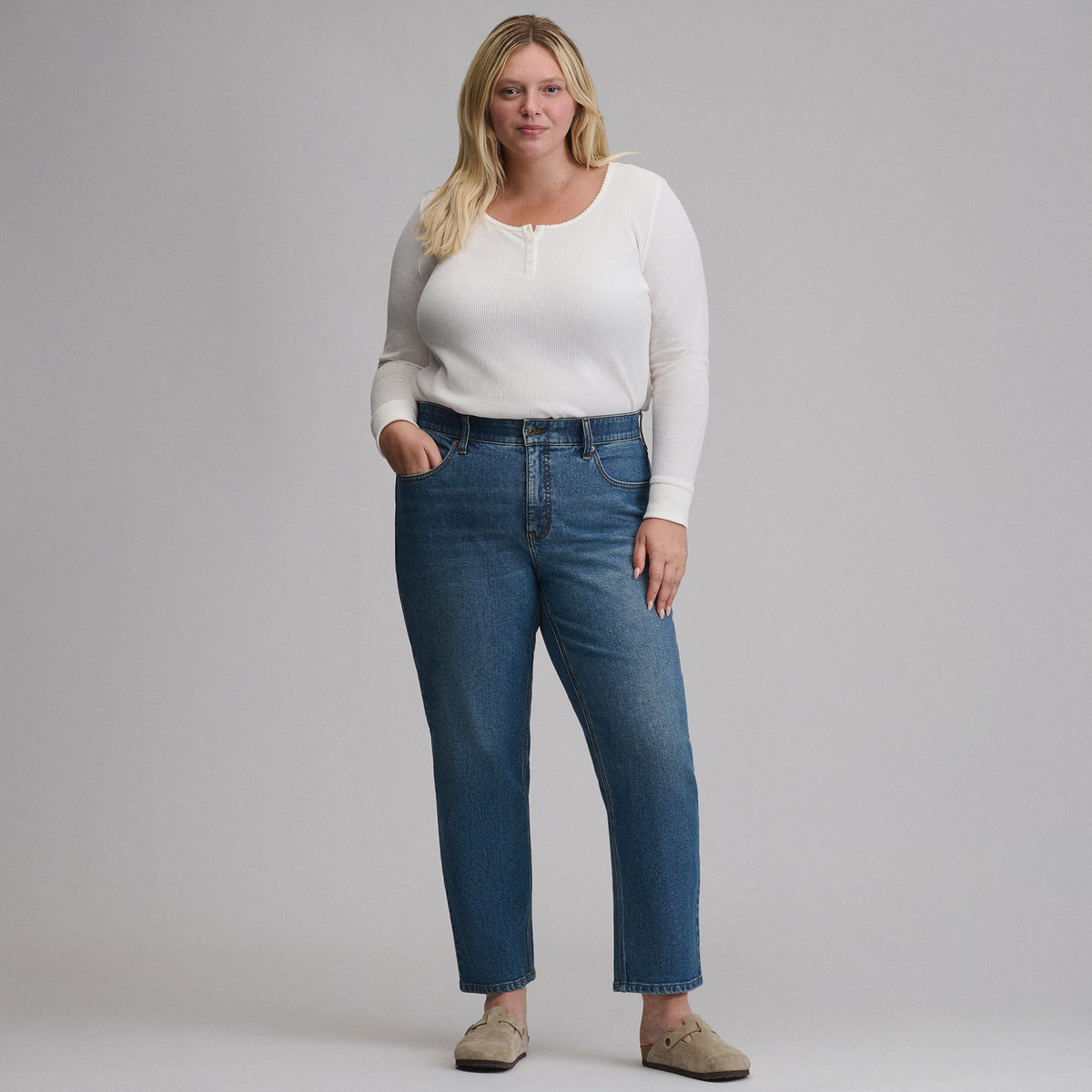 Women's Iconic Perfect Straight Jean-Indigo Blue-4