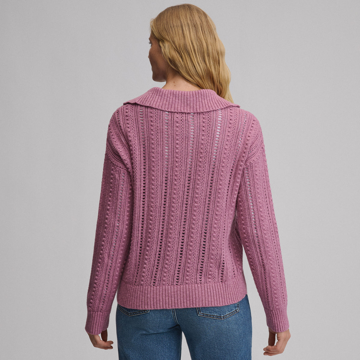 Women's Long-Sleeve Slub Johnny Collar Sweater-Dusty Rose-2