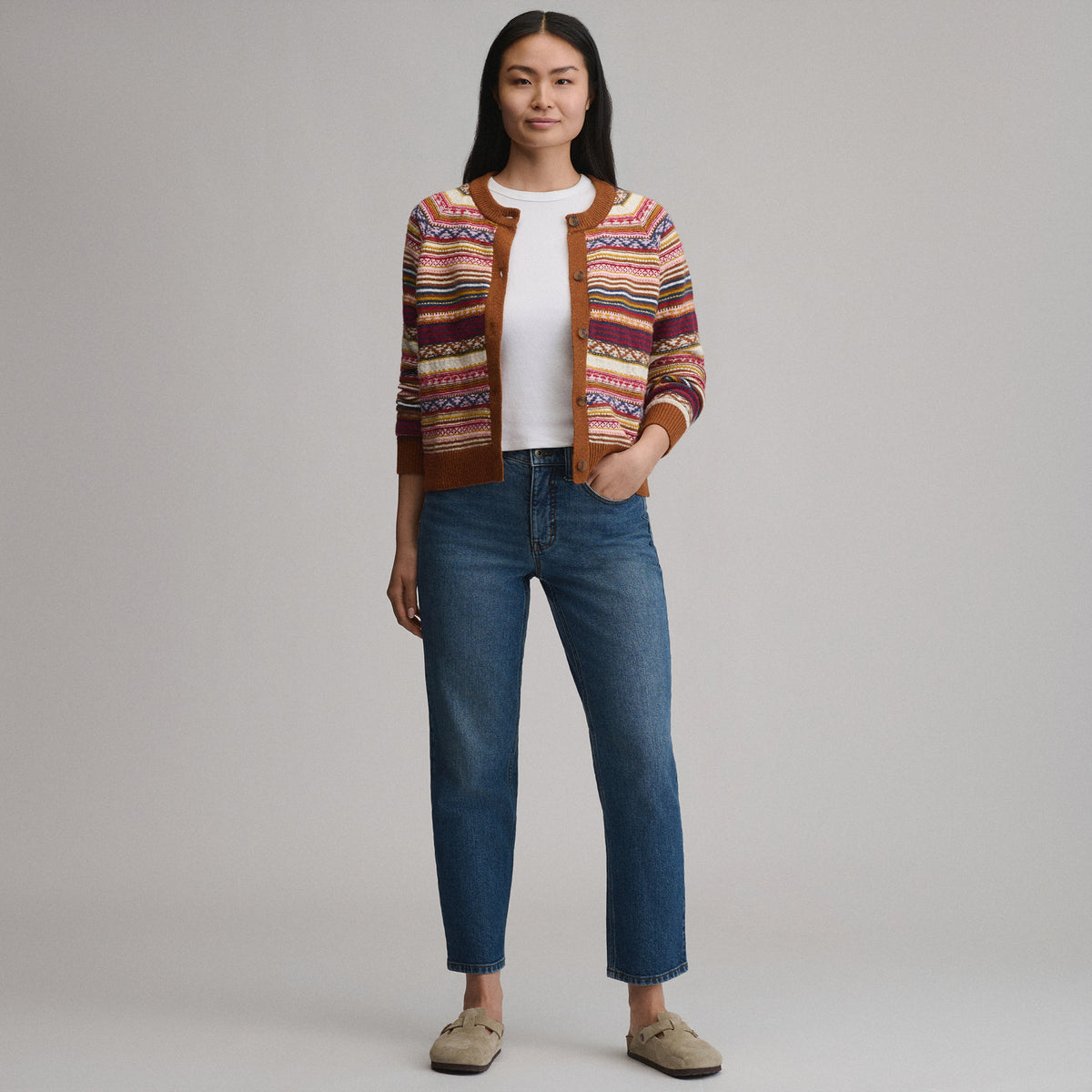 Women's Signature Cardigan Sweater - Stripe-Rust Heather-4