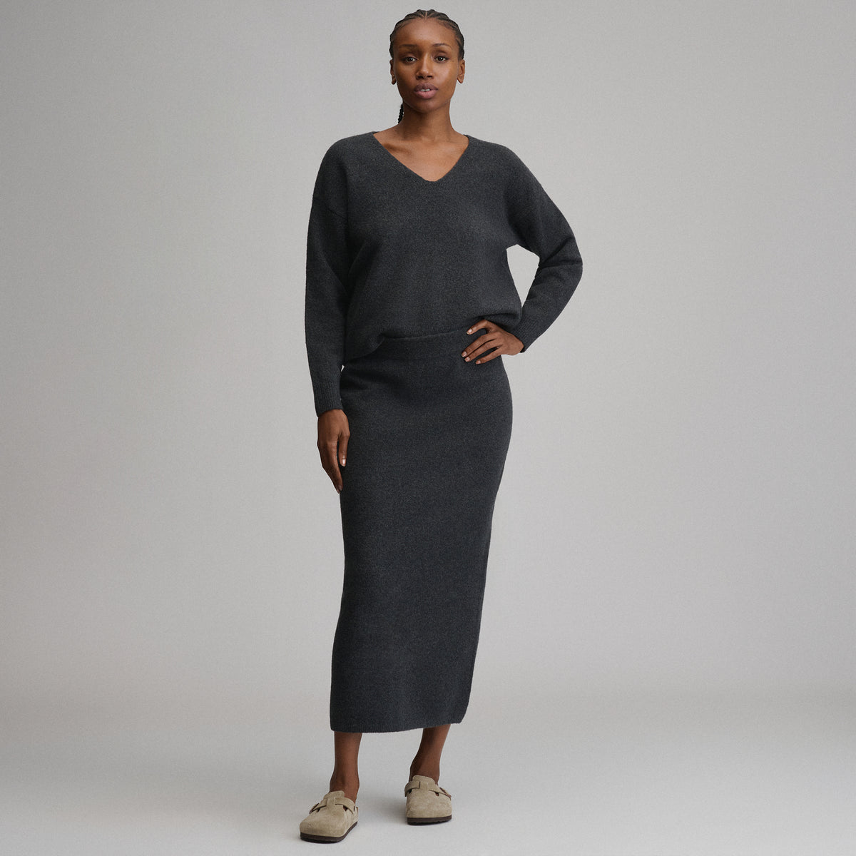 Women's V-Neck Sweater-Charcoal Heather-4