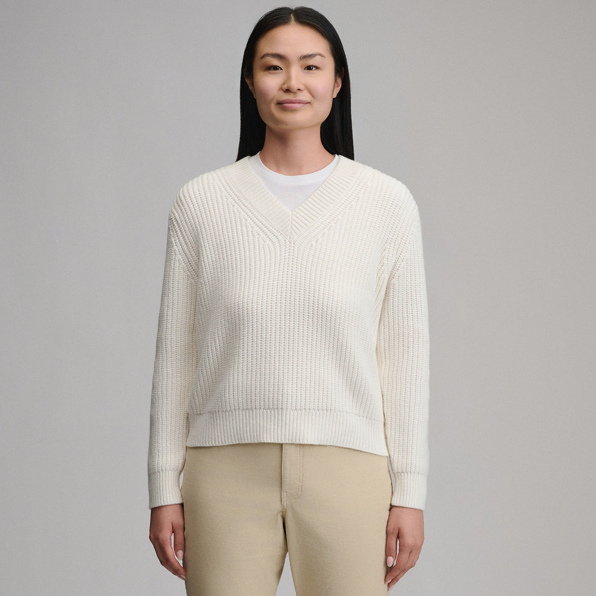 Women's Everloft V-Neck Sweater-Ivory-5
