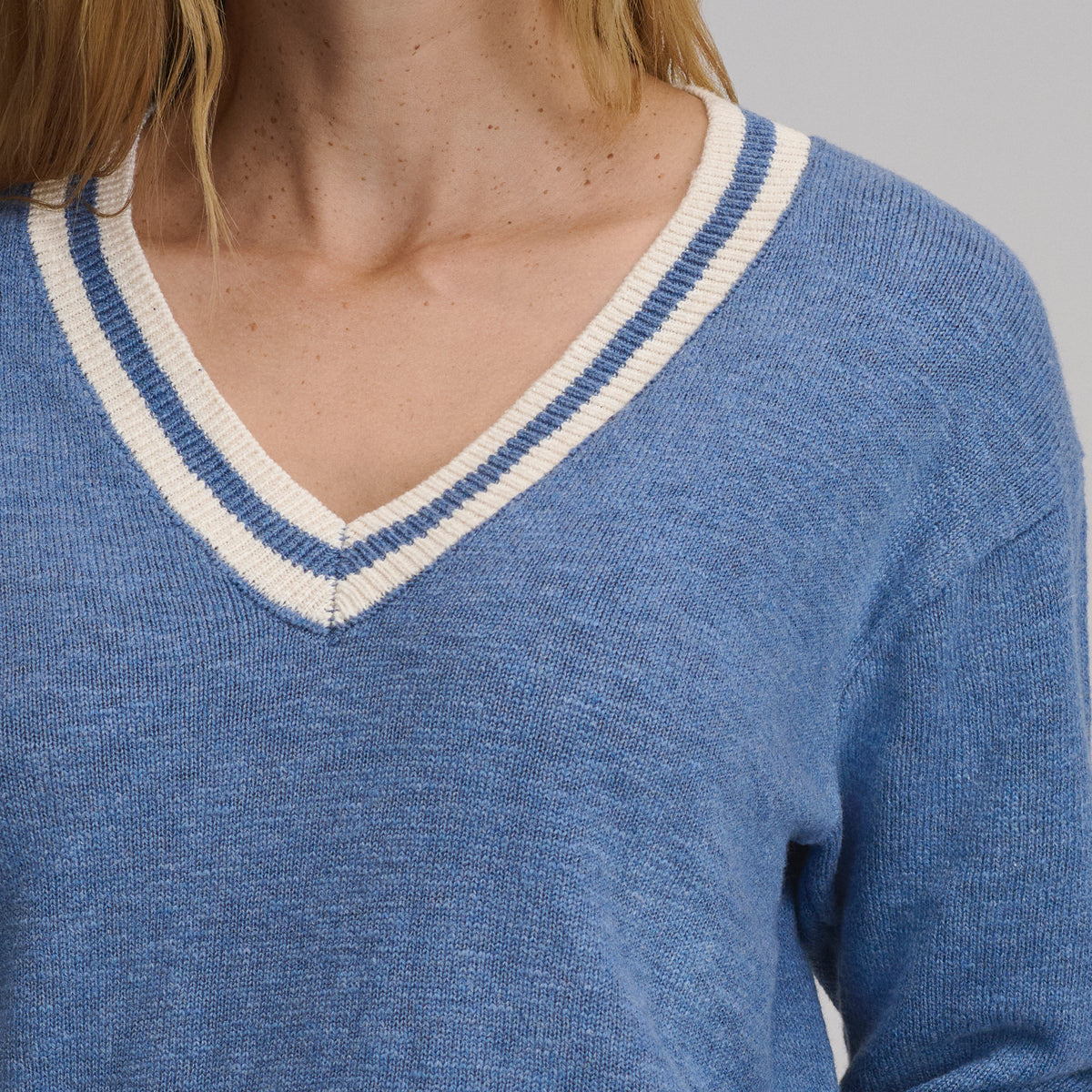 Everyday Vneck Sweater  Tipped Collar-Dk Chambray-3