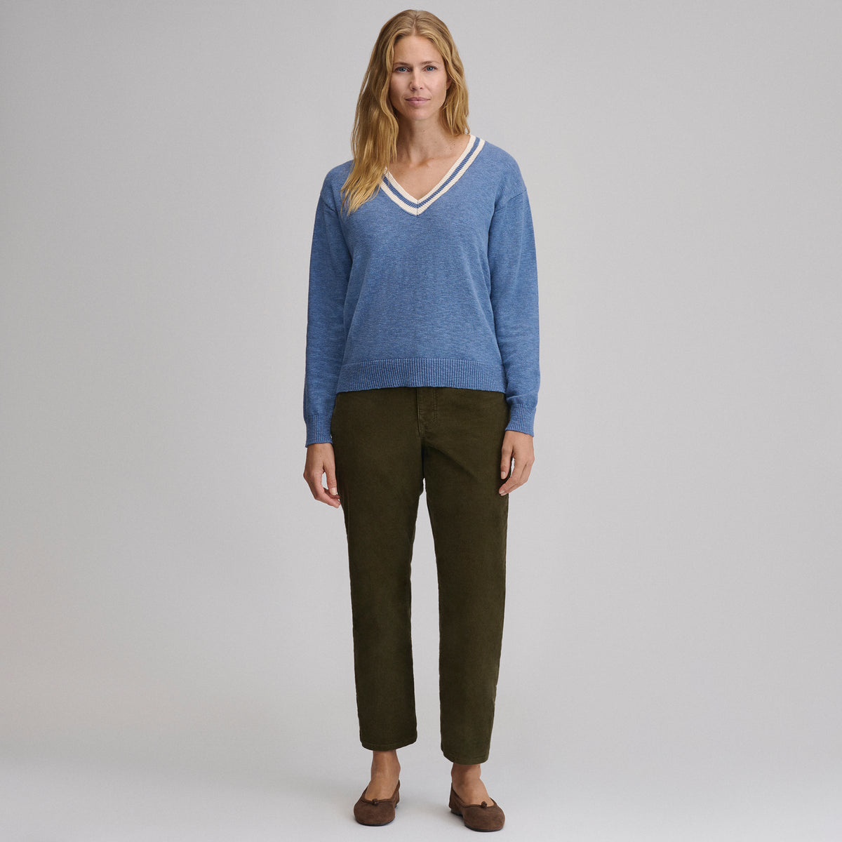 Everyday Vneck Sweater  Tipped Collar-Dk Chambray-4