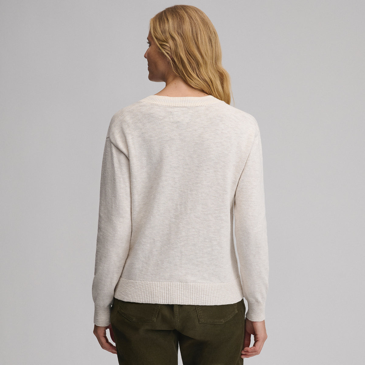 Everyday Vneck Sweater  Tipped Collar-Heather Oatmeal-6