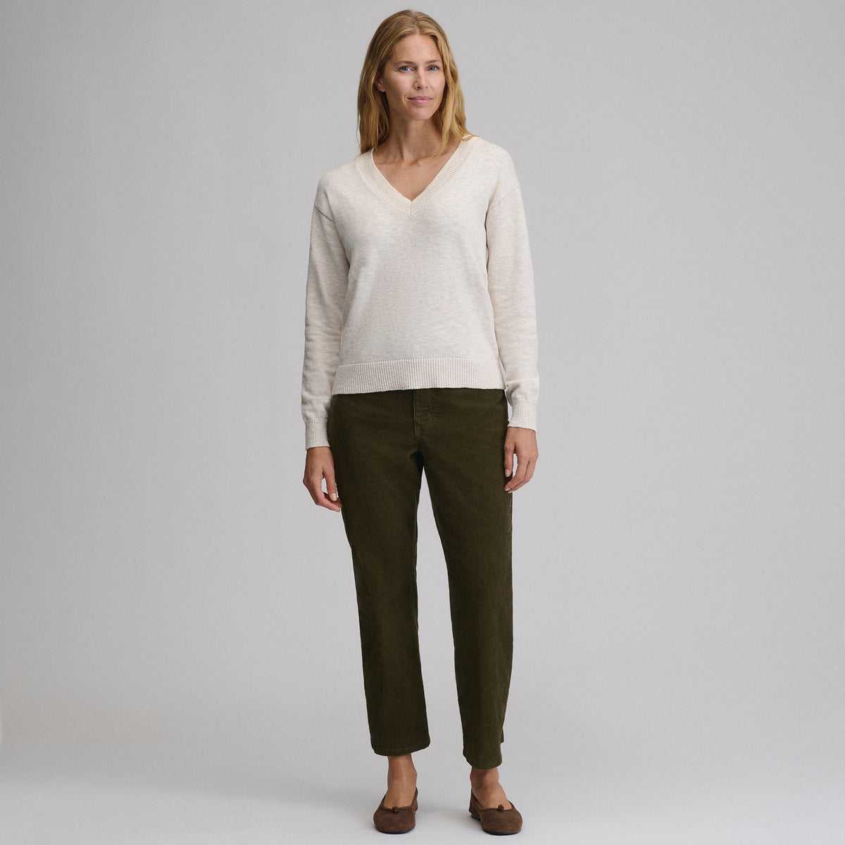 Everyday Vneck Sweater  Tipped Collar-Heather Oatmeal-8