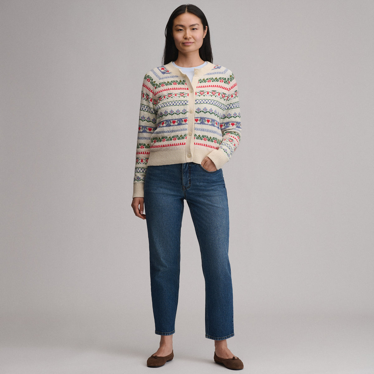Women's Signature Cardigan Sweater - Novelty Stripe-Heather Oatmeal-4