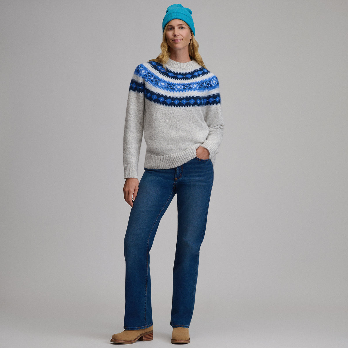Women's Fairisle Fluffy Crew Sweater-Ivory-4