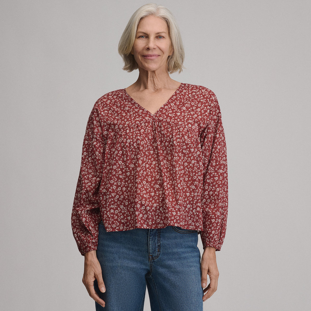 Women's Long-Sleeve V-Neck Relaxed Woven Popover-Sable-6