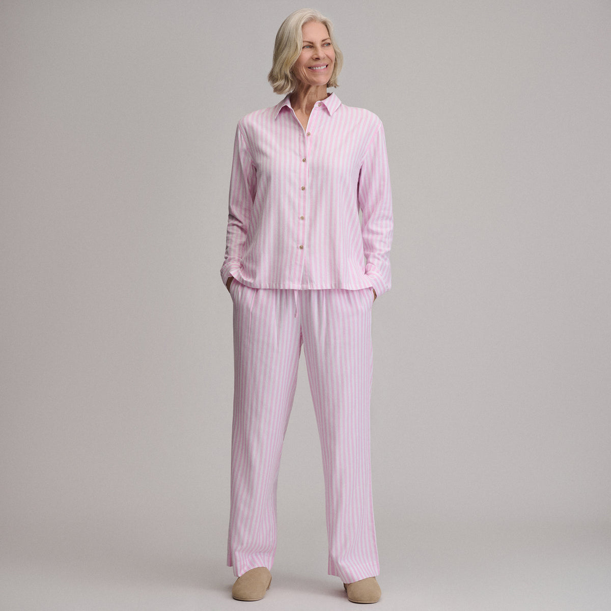 Women's Long-Sleeve Softened Sleep Shirt-Light Pink-6