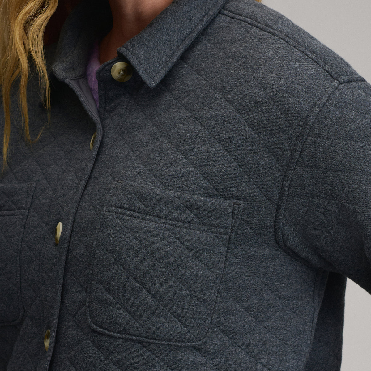 Women's Quilted Shirt Jacket-Charcoal Heather-3