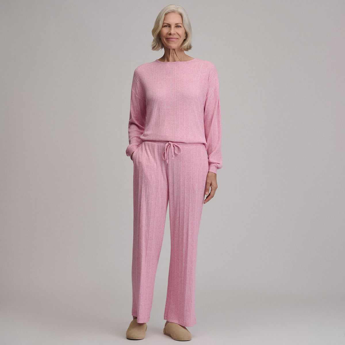 Women's Cozy Rib Wide-Leg Pants-Blush-4