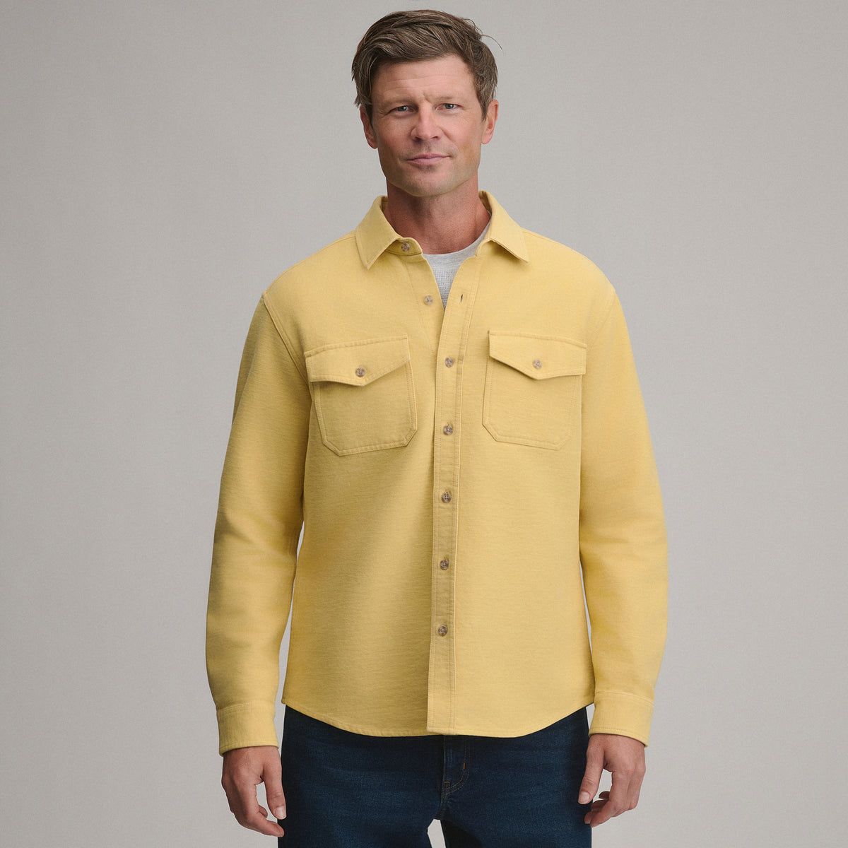 Men's Long-Sleeve Chamois Shirt-Vintage Yellow-13