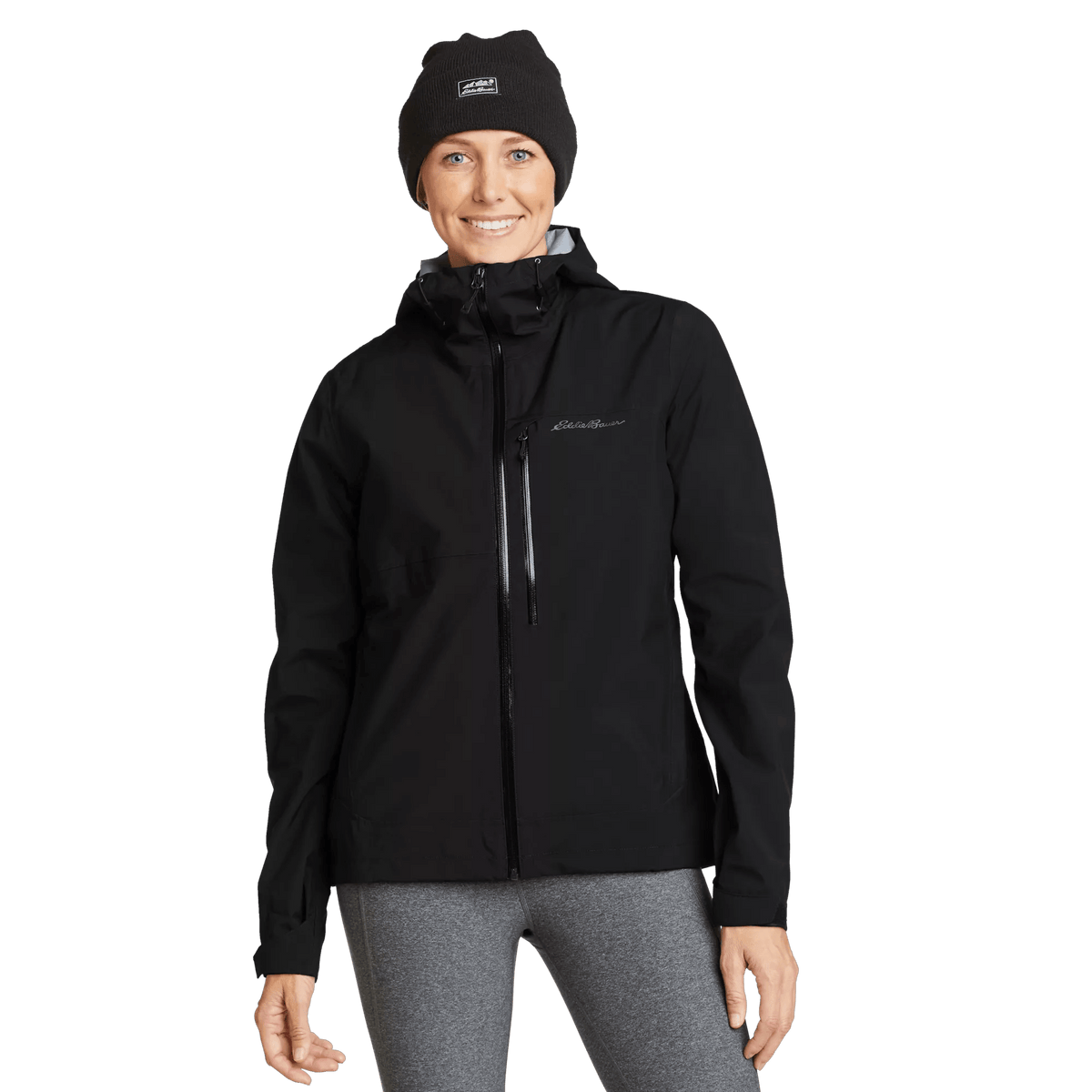 Women's Cloud Cap 3L Waterproof Stretch Hooded Rain Jacket-Black-Regular-6