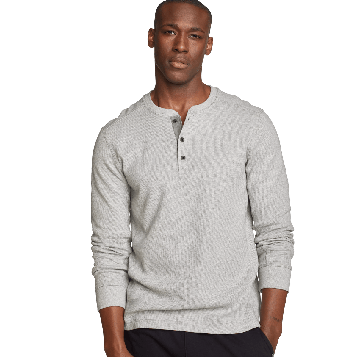 Men's Eddie's Favorite Ultrasoft Thermal Henley-Lt Htr Gray-Regular-4