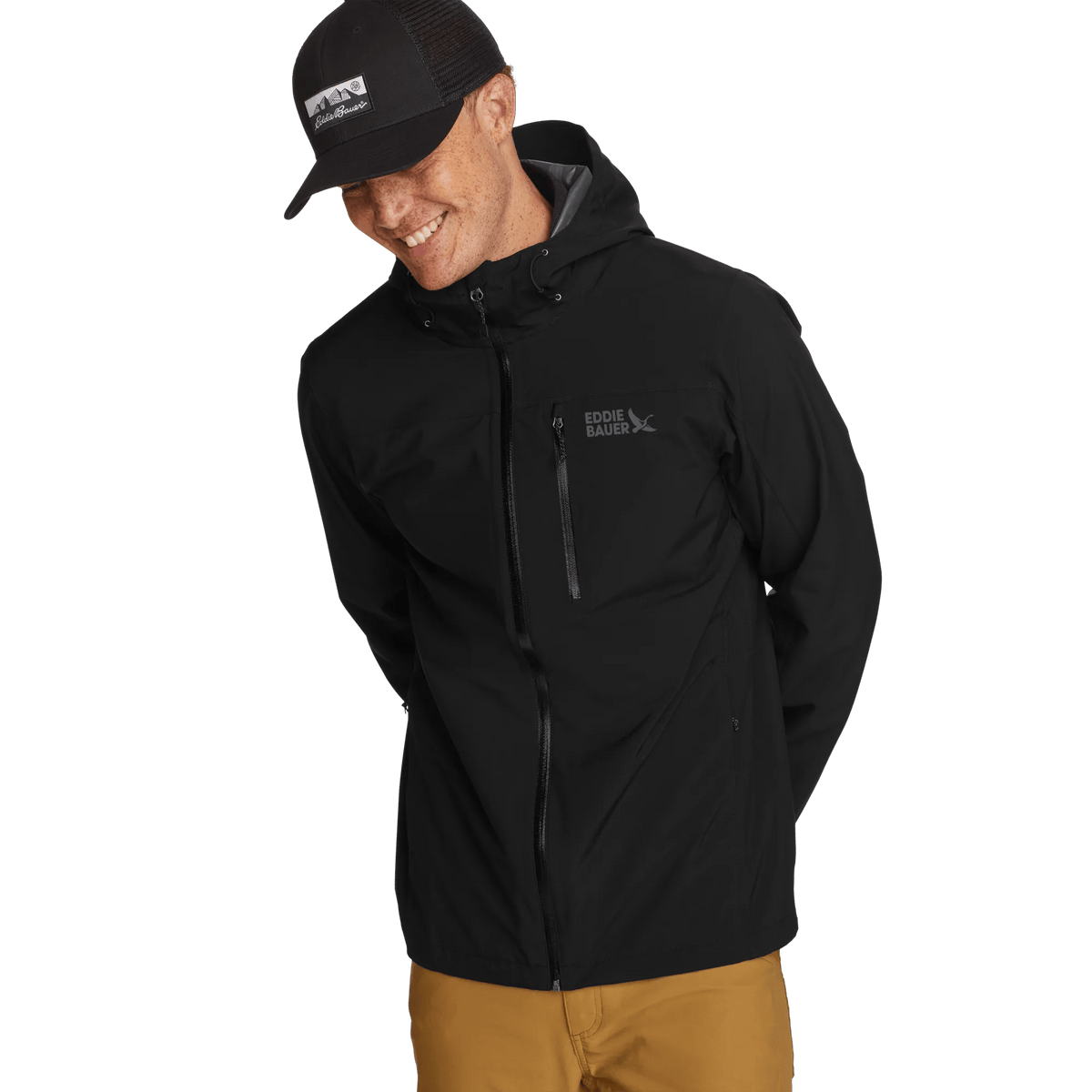 Men's Cloud Cap Waterproof Stretch Hooded Rain Jacket-Black-Regular-2