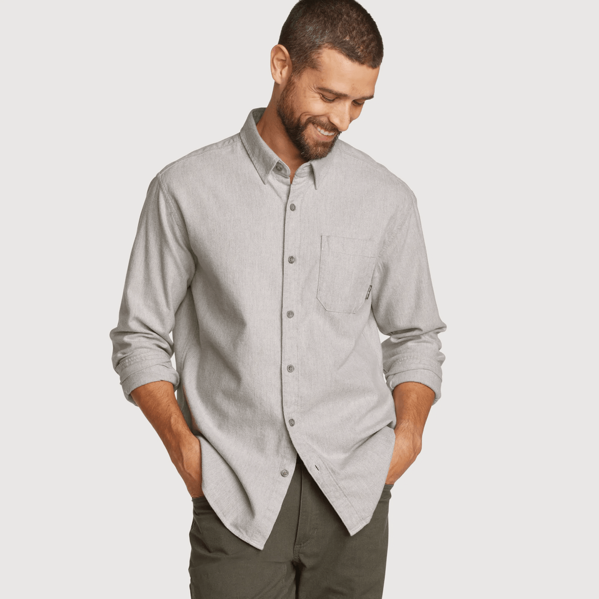 Men's Eddie's Favorite Flannel Classic Fit Shirt - Solid-Gray-Regular-4