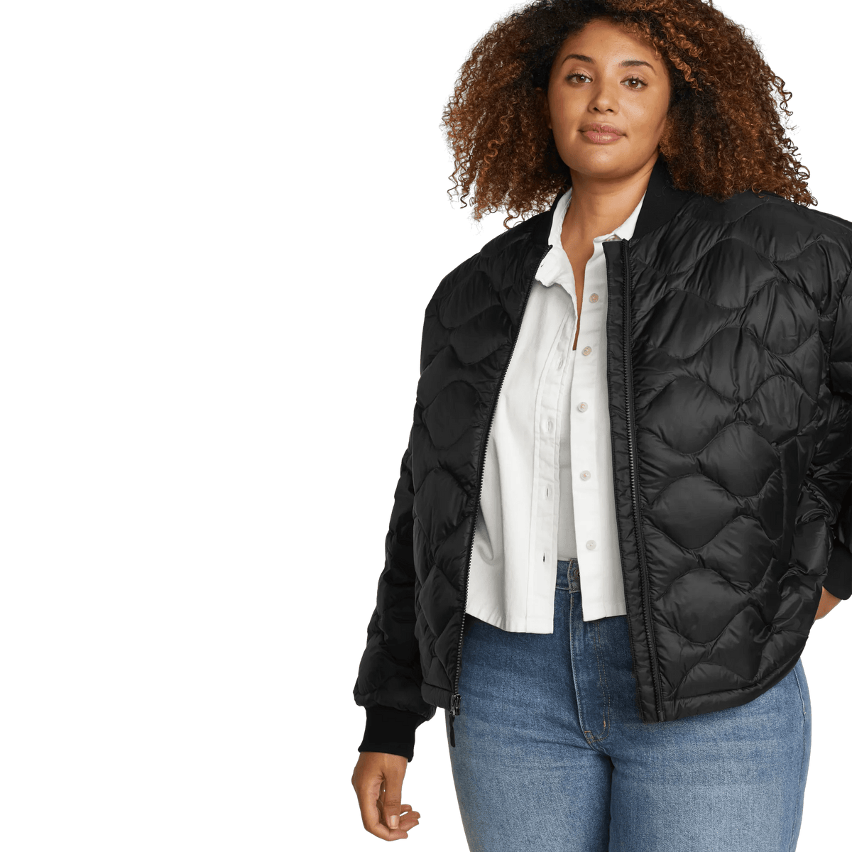 Women's Shaw Down Bomber Jacket-Black-Plus-1