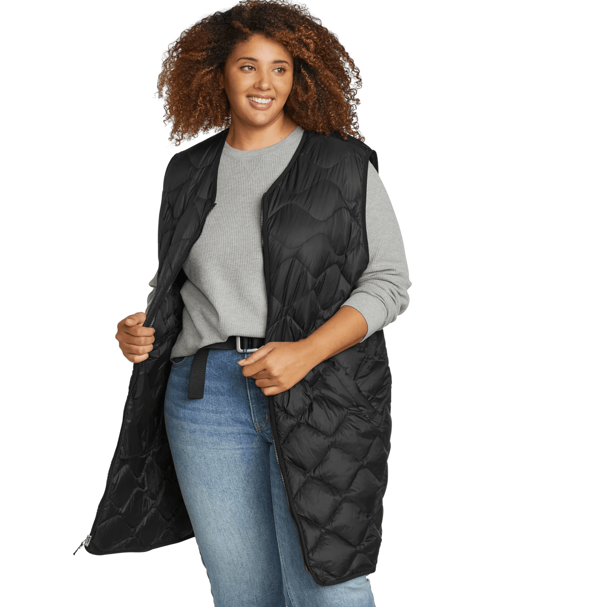 Women's Shaw Long Down Vest-Black-Plus-6