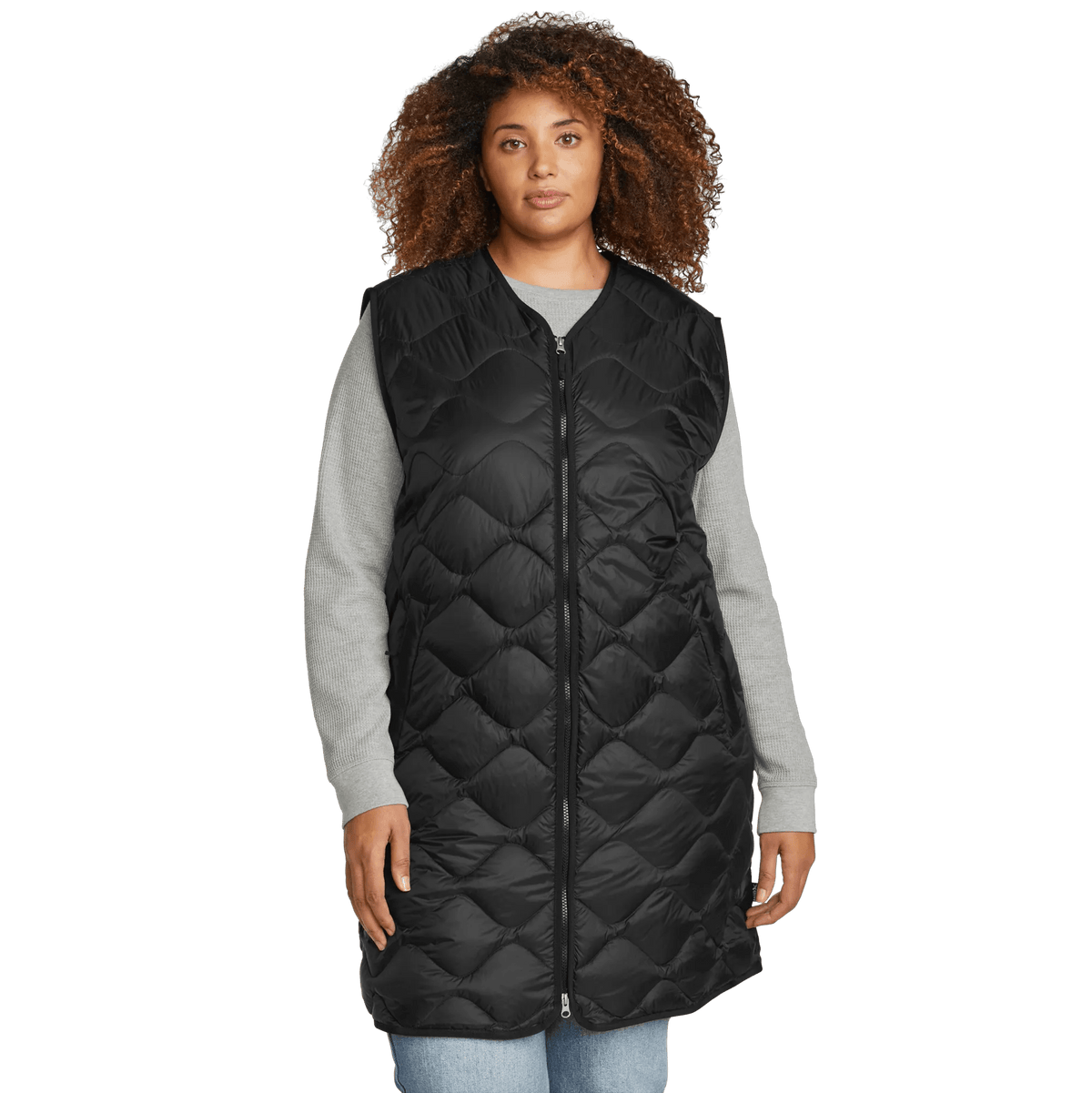 Women's Shaw Long Down Vest-Black-Plus-3