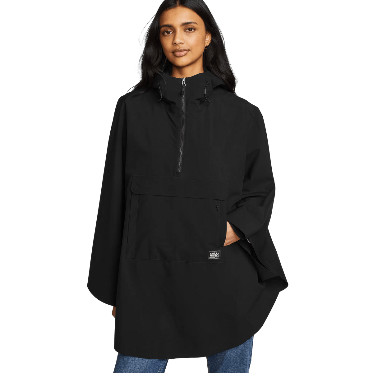 Cloud Cap Waterproof Stretch Packable Hooded Poncho-Black-Regular-5