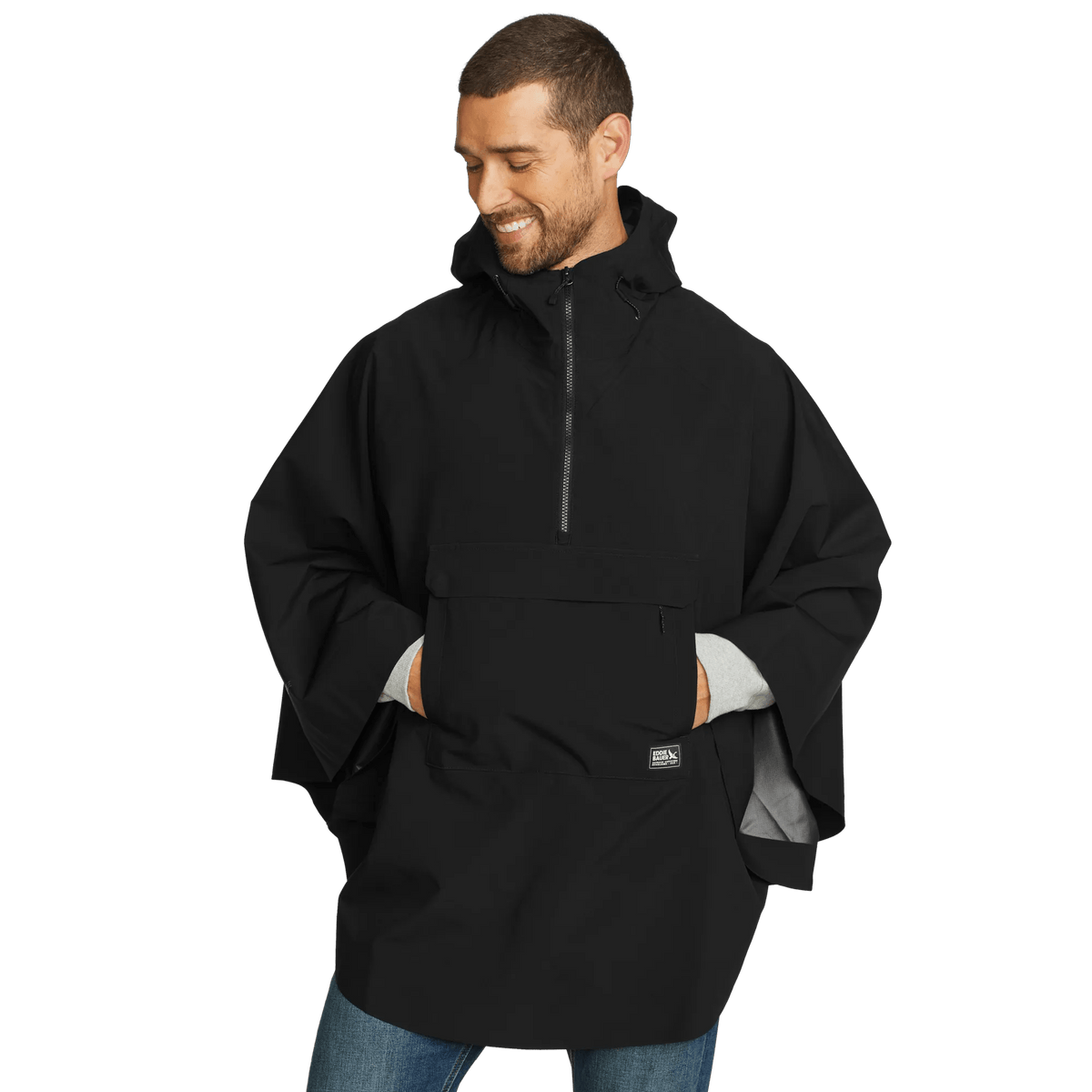 Cloud Cap Waterproof Stretch Packable Hooded Poncho-Black-Regular-6