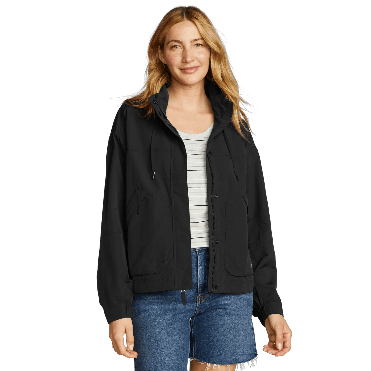 Women's WindPac Convertible Packable Hoodie-Black-Regular-2