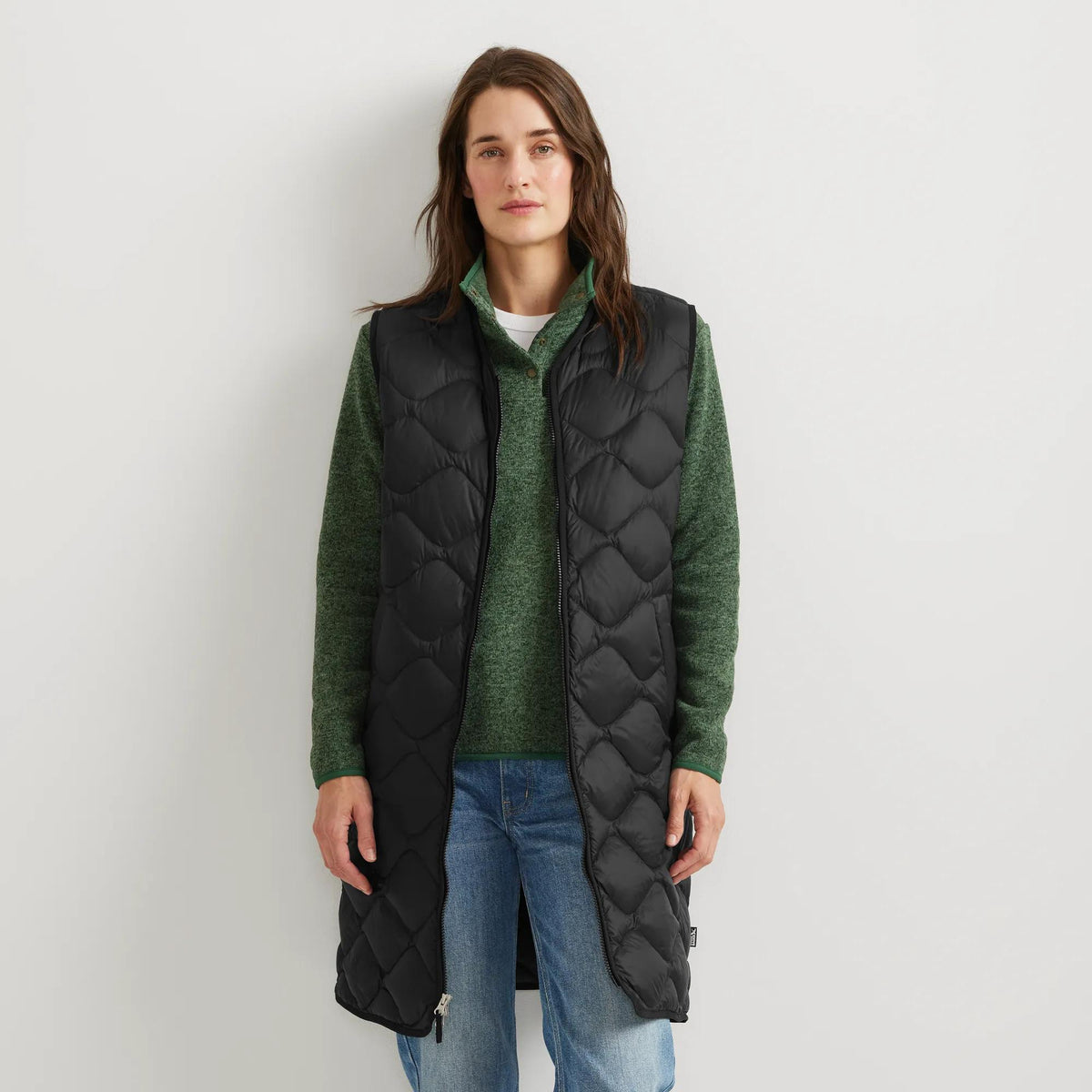 Women's Shaw Long Down Vest-Black-Regular-4