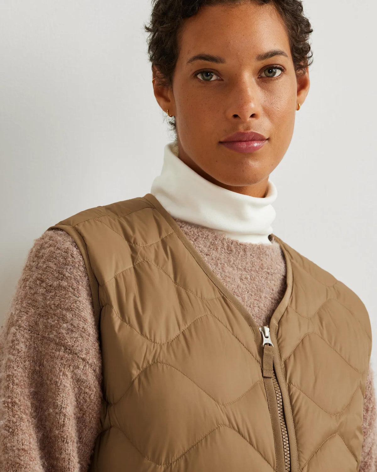 Women's Shaw Long Down Vest-Camel-Regular-8