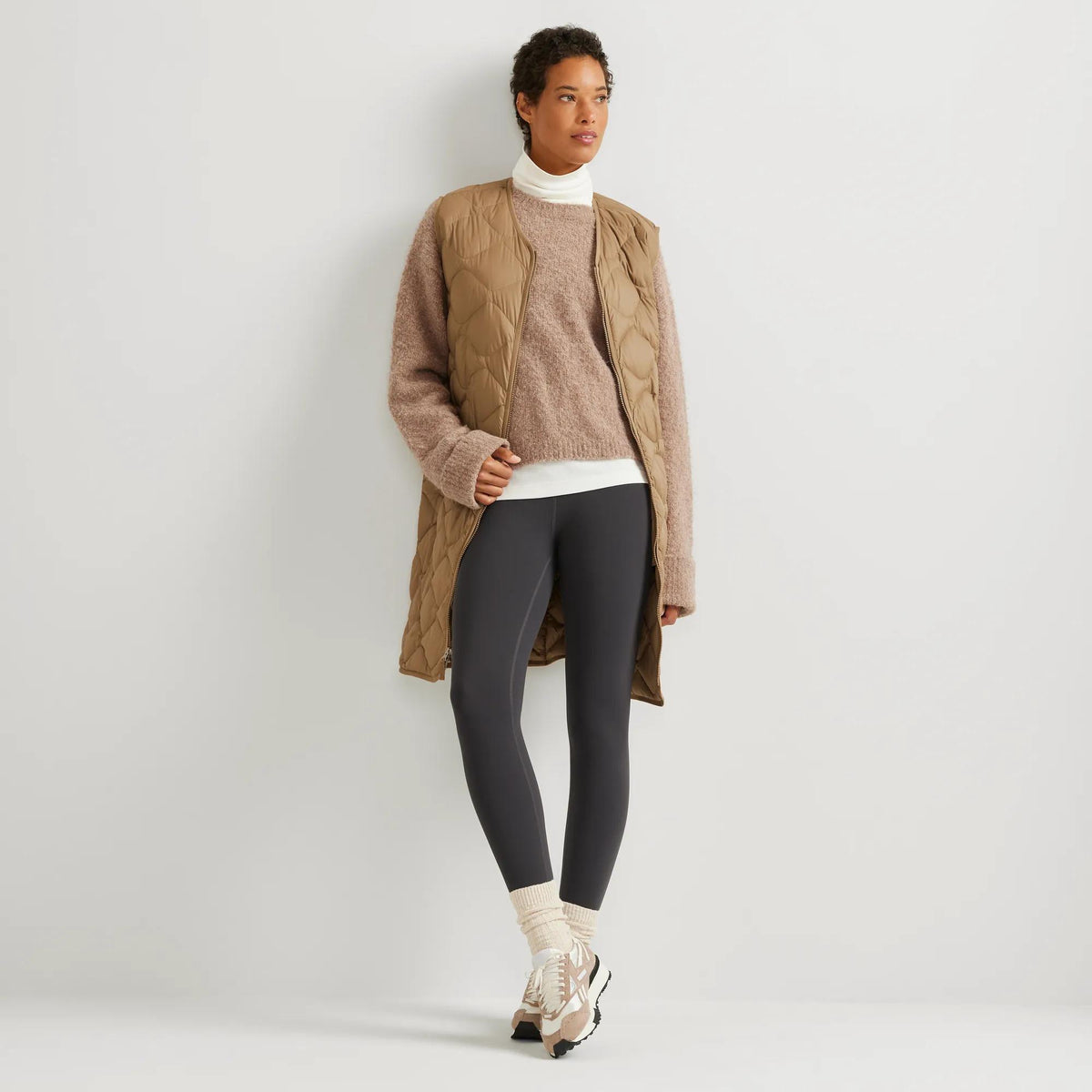 Women's Shaw Long Down Vest-Camel-Regular-9