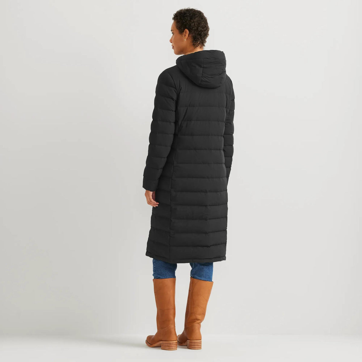 Women's EB Stretch Down Hooded Duffle Coat-Black-Regular-3