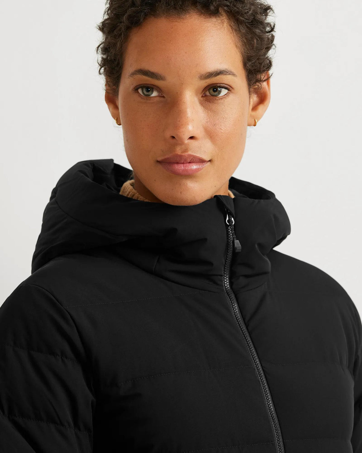 Women's EB Stretch Down Hooded Duffle Coat-Black-Regular-7