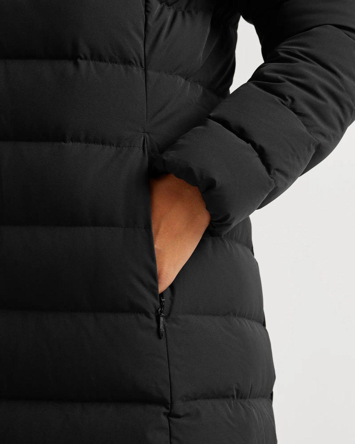 Women's EB Stretch Down Hooded Duffle Coat-Black-Regular-11